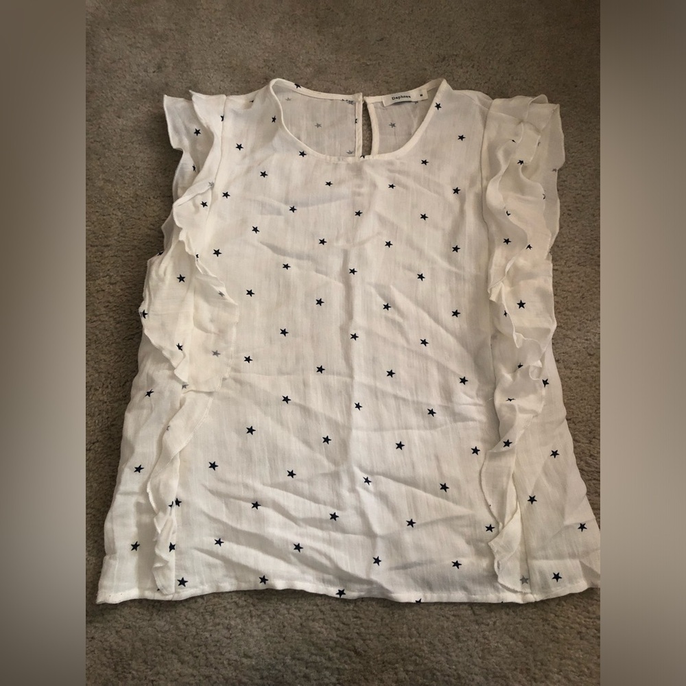 White Ruffle Star-Print Blouse